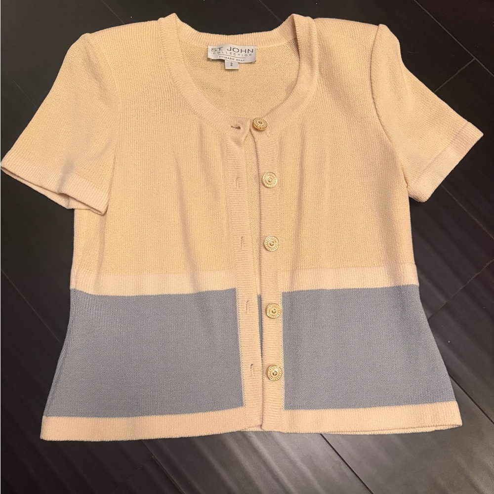 St. John ivory and Gray short sleeve cardigan sweater vintage Euc size 2